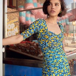 Diane Von Furstenberg Dacey Ruched Mesh Midi Dress